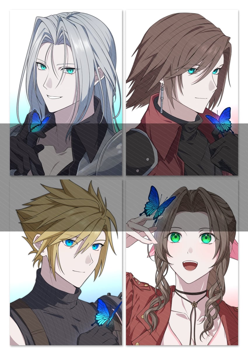 cloud strife, aerith gainsborough, sephiroth, and genesis rhapsodos (final fantasy and 4 more) drawn by gongju_s2