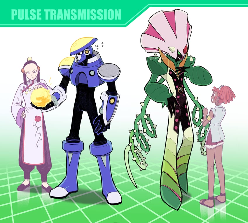 anetta, plantman.exe, flashman.exe, and rei saiko (mega man and 2 more) drawn by chiha_bobobo