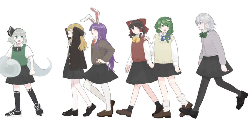 hakurei reimu, kirisame marisa, izayoi sakuya, kochiya sanae, konpaku youmu, and 1 more (touhou) drawn by tktkhappymchyru