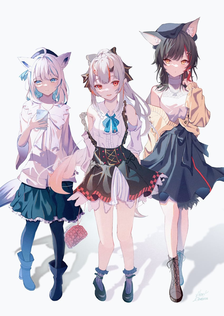 shirakami fubuki, ookami mio, and nakiri ayame (hololive) drawn by maria_onnette
