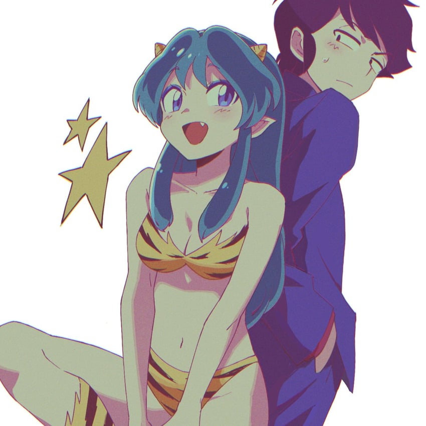 lum and moroboshi ataru (urusei yatsura) drawn by qrhara555