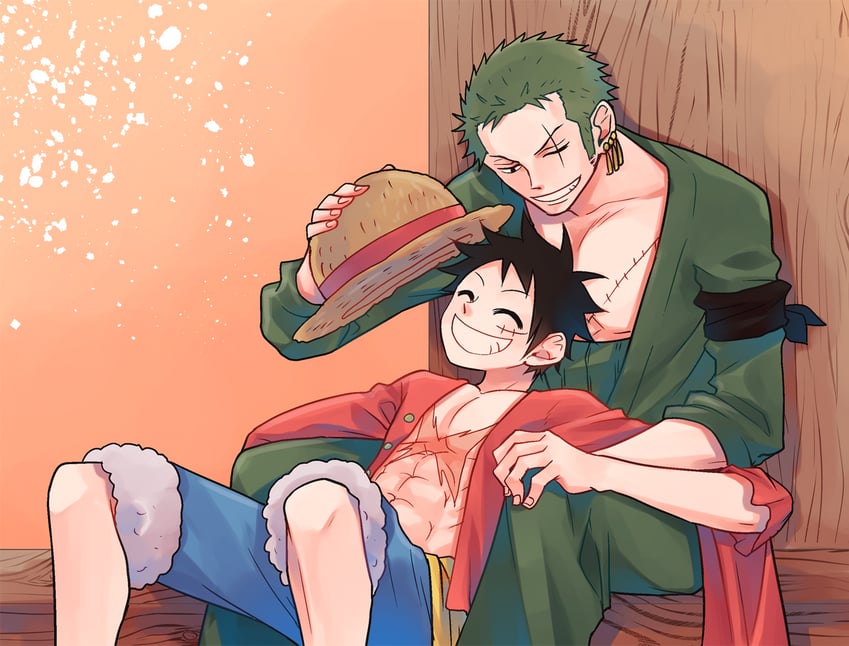 monkey d. luffy and roronoa zoro (one piece) drawn by aco_peda