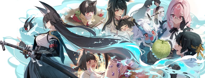 hoshimi miyabi, tsukishiro yanagi, soukaku, asaba harumasa, miyabi's mother, and 1 more (zenless zone zero) drawn by ruiuncle