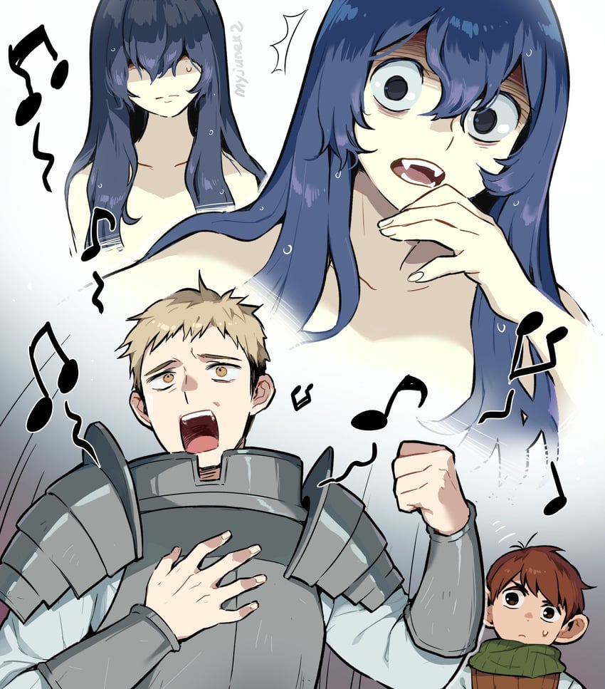 laios touden and chilchuck tims (dungeon meshi) drawn by wooni