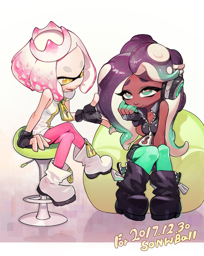 marina and pearl (splatoon and 1 more) drawn by sapysha