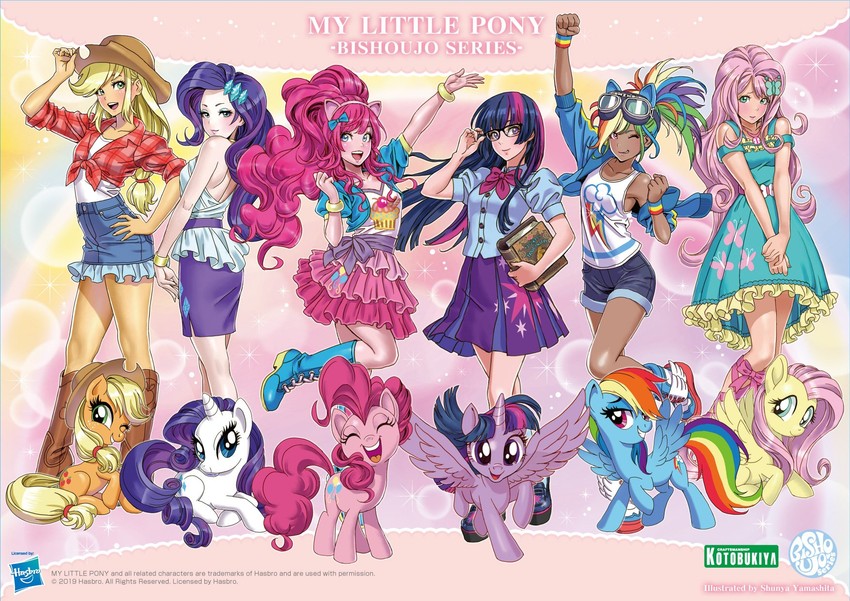 twilight sparkle, fluttershy, rainbow dash, pinkie pie, applejack, and 1 more (my little pony and 2 more) drawn by yamashita_shun'ya