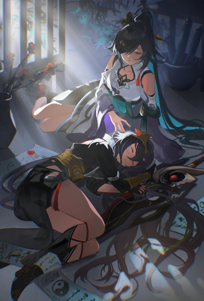 fu hua and herrscher of sentience (honkai and 1 more) drawn by jue_xi