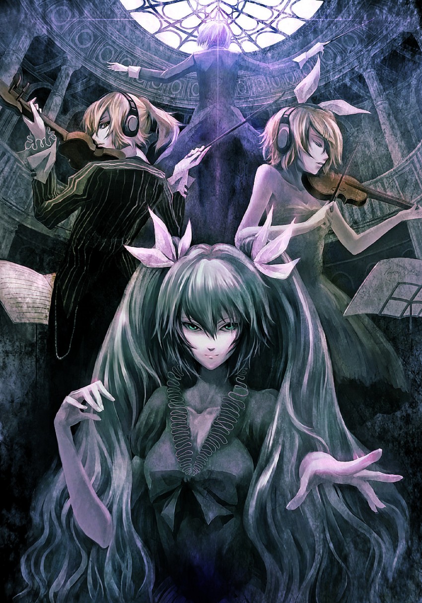 hatsune miku, kagamine rin, kagamine len, and kaito (vocaloid) drawn by crowdesu