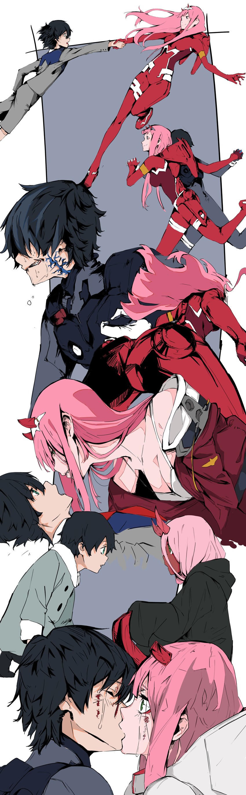 zero two and hiro (darling in the franxx) drawn by touwaki14