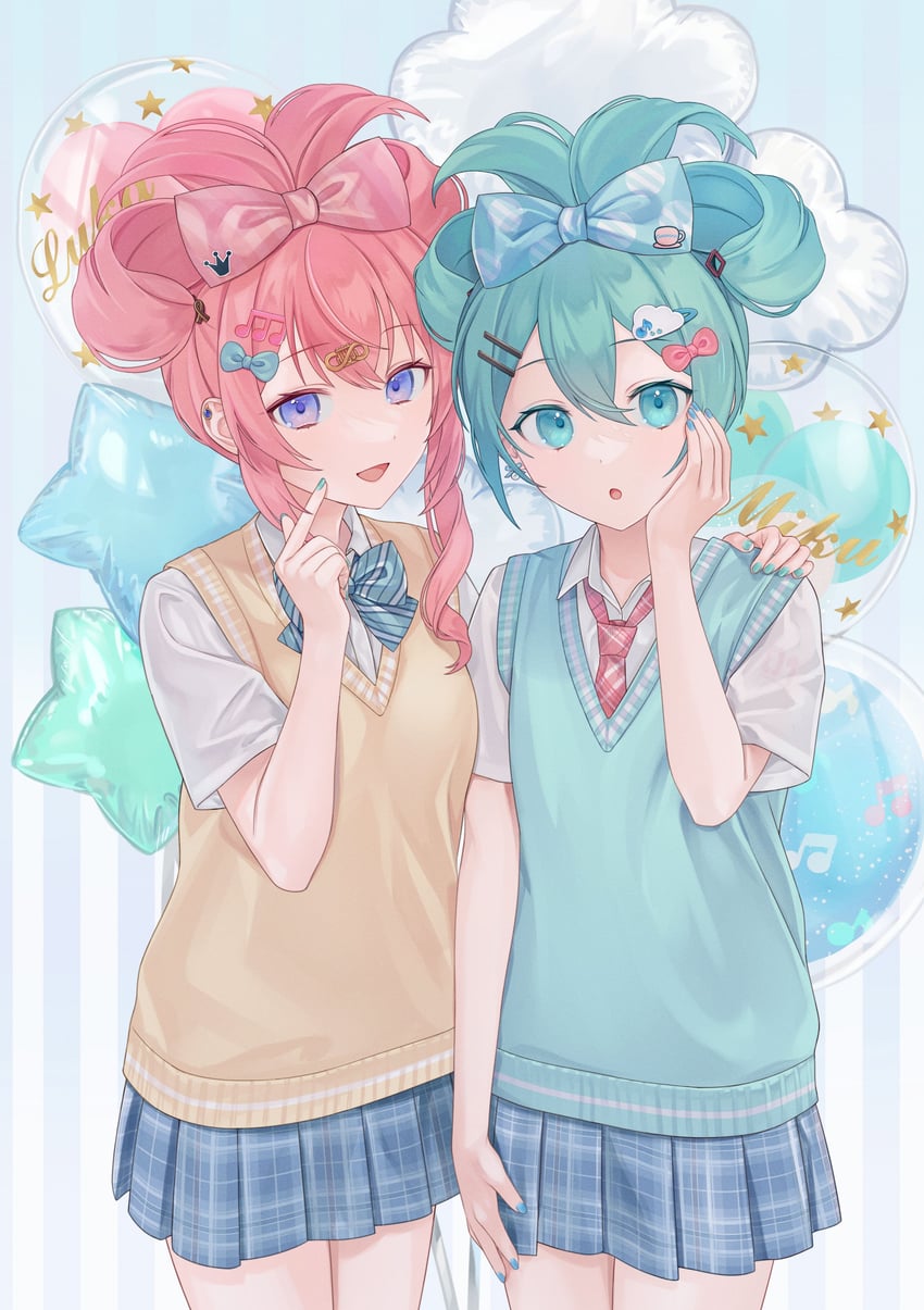 hatsune miku, megurine luka, and cinnamiku (vocaloid) drawn by vs0mr