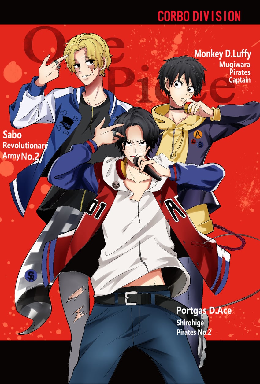 monkey d. luffy, portgas d. ace, sabo, yamada ichiro, yamada saburo, and 1 more (one piece and 1 more) drawn by matsu7matsu