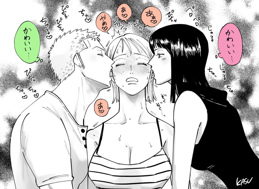 nami, nico robin, and roronoa zoro (one piece) drawn by kasuga_akira