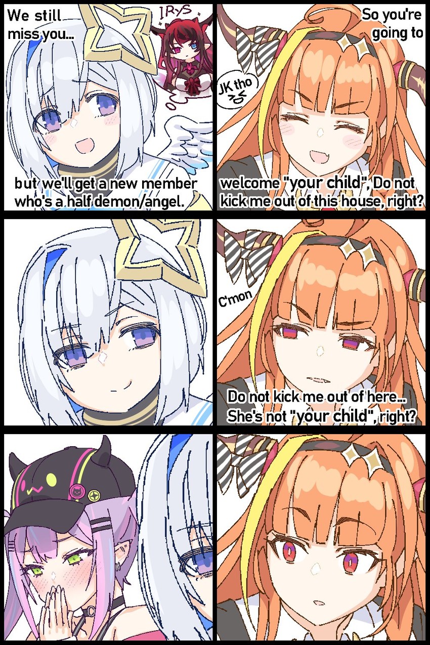 tokoyami towa, amane kanata, irys, kiryu coco, and bibi (hololive and 3 more) drawn by tataki_tuna