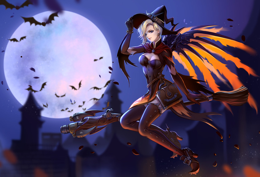 mercy and witch mercy (overwatch and 1 more) drawn by hei_yu
