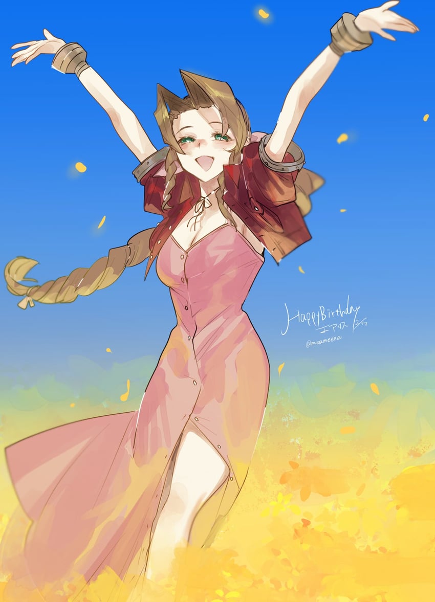 aerith gainsborough (final fantasy and 1 more) drawn by meameeea