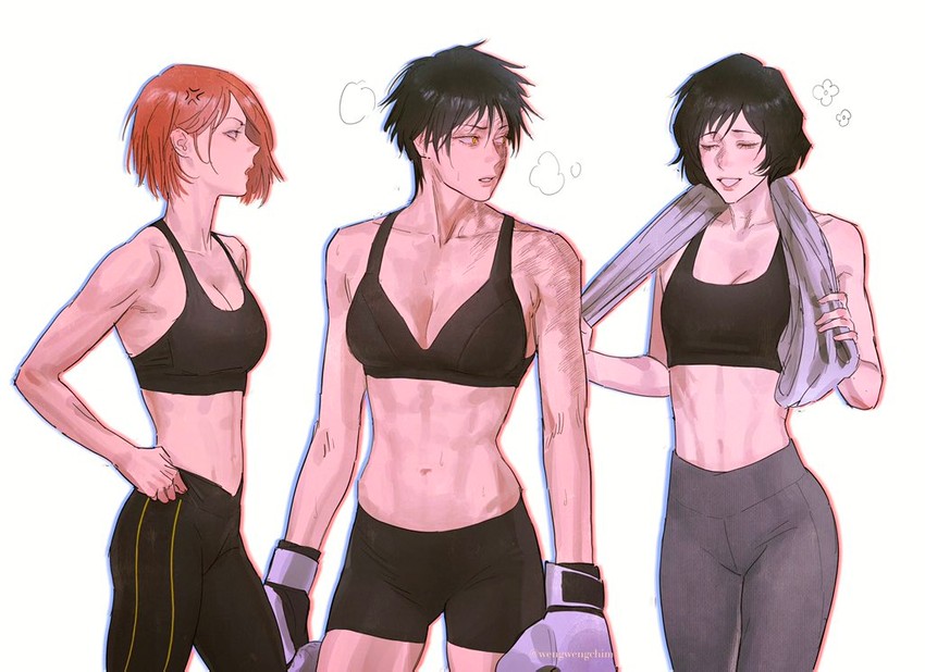 kugisaki nobara, zen'in maki, and zen'in mai (jujutsu kaisen) drawn by wengwengchim