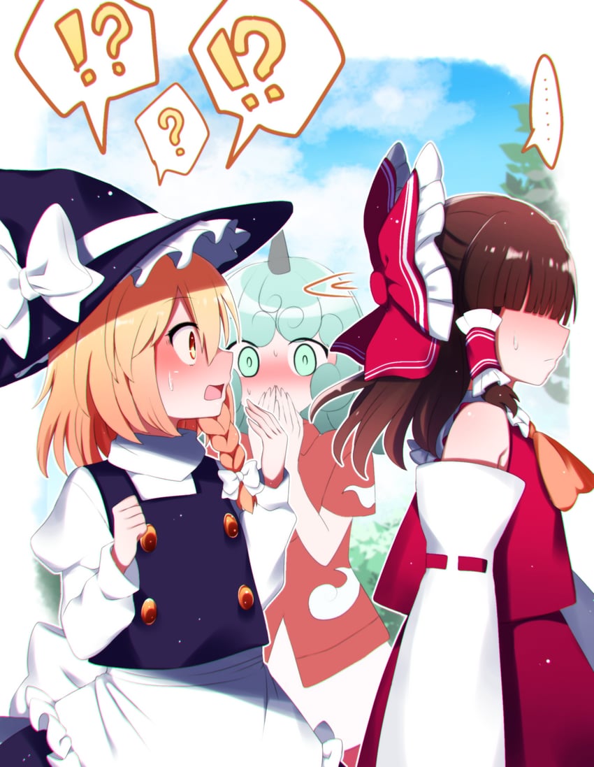 hakurei reimu, kirisame marisa, and komano aunn (touhou) drawn by you_(noanoamoemoe)