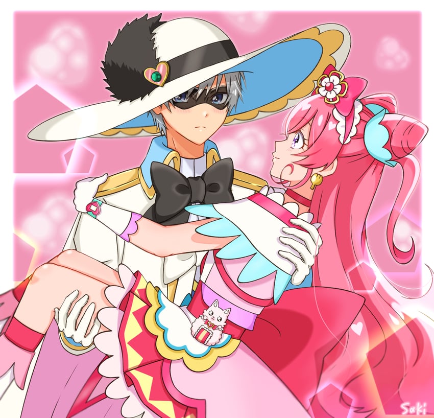 nagomi yui, cure precious, kome-kome, shinada takumi, and black pepper (precure and 1 more) drawn by saki_(pixiv90771732)