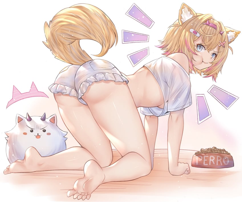 mococo abyssgard and perroccino (hololive and 1 more) drawn by honkivampy
