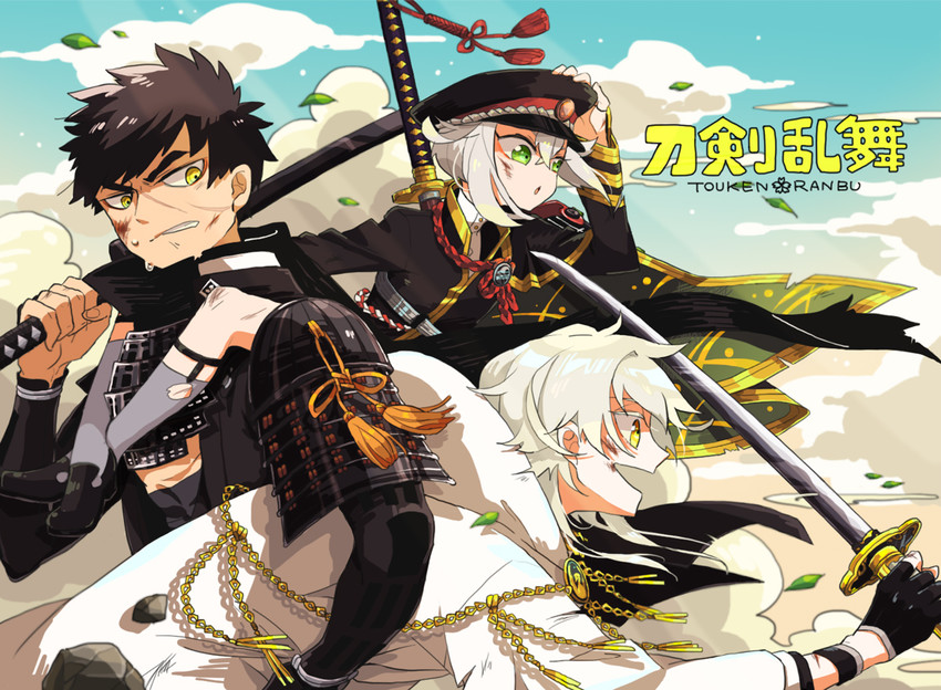 tsurumaru kuninaga, hotarumaru, and doudanuki masakuni (touken ranbu) drawn by chikafuji