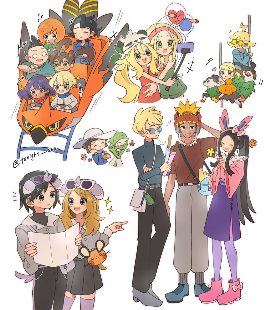 gardevoir, serena, calem, shauna, bonnie, and 16 more (pokemon and 1 more) drawn by rain_(tonight_862)