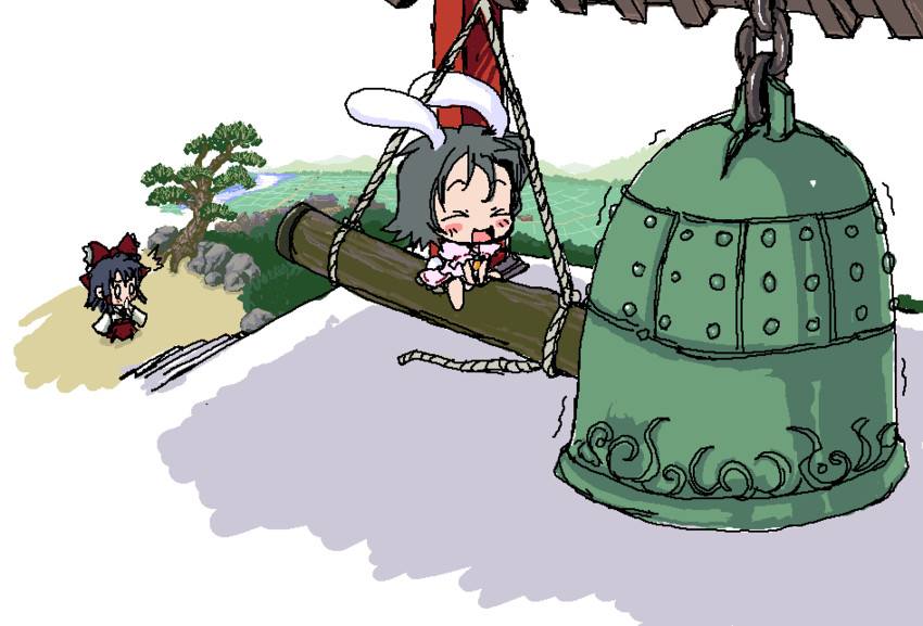 hakurei reimu and inaba tewi (touhou) drawn by baku_taso