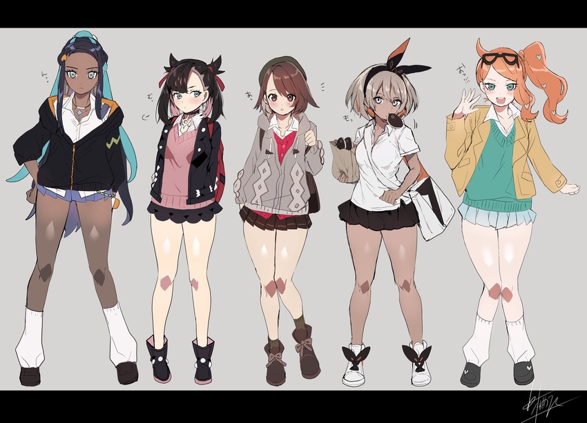 marnie, gloria, nessa, bea, and sonia (pokemon and 1 more) drawn by shirasu_uni