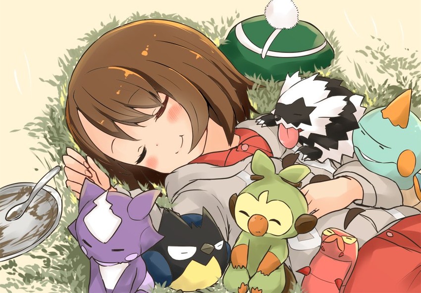 gloria, grookey, galarian zigzagoon, rookidee, toxel, and 2 more (pokemon and 1 more) drawn by barashiya