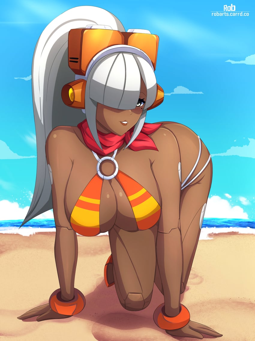 layer and swimsuit layer (mega man and 2 more) drawn by axasempai