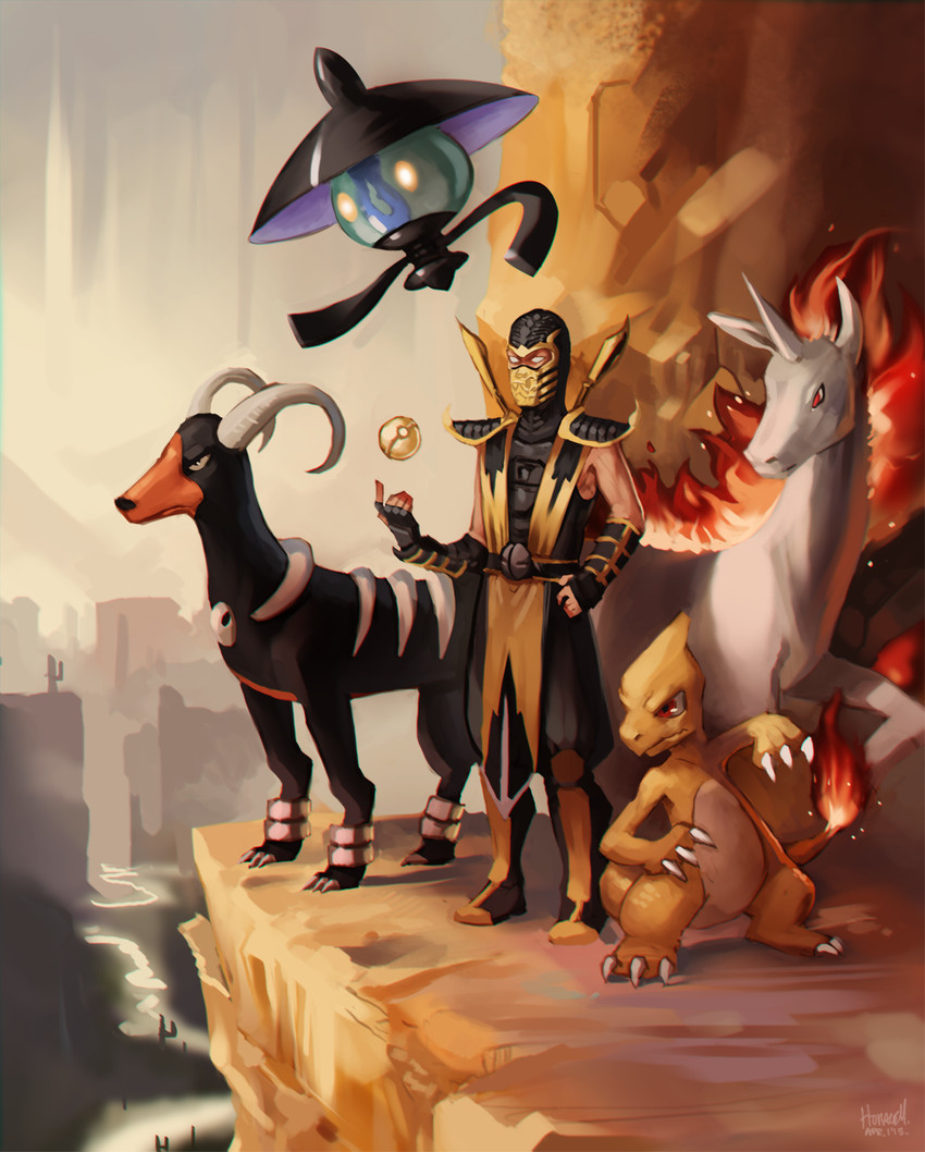 houndoom, charmeleon, lampent, rapidash, scorpion, and 1 more (pokemon and 1 more) drawn by ekknight