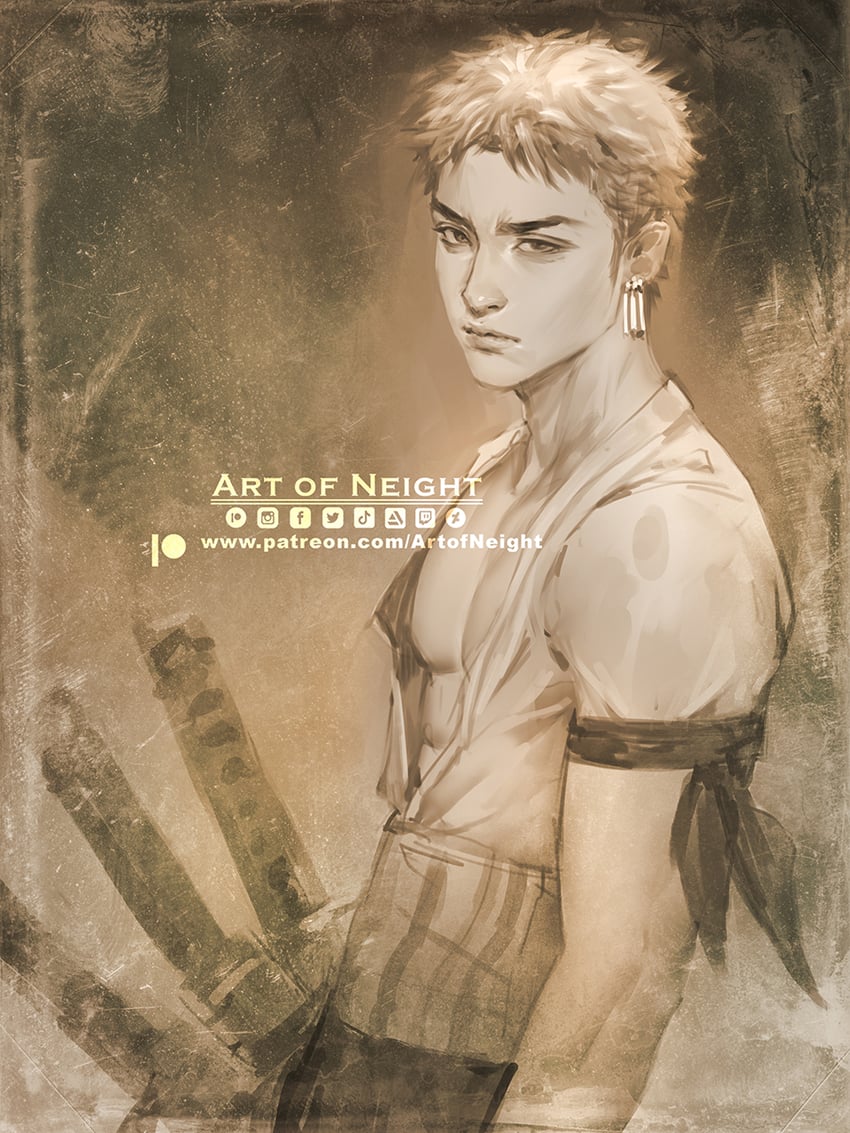 roronoa zoro (one piece) drawn by art_of_neight