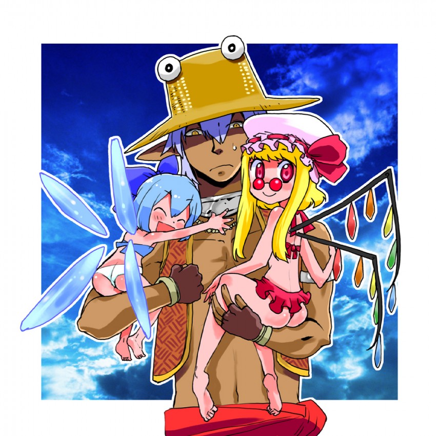 flandre scarlet, cirno, moriya suwako, pyonta, and buront (touhou and 3 more) drawn by makaron