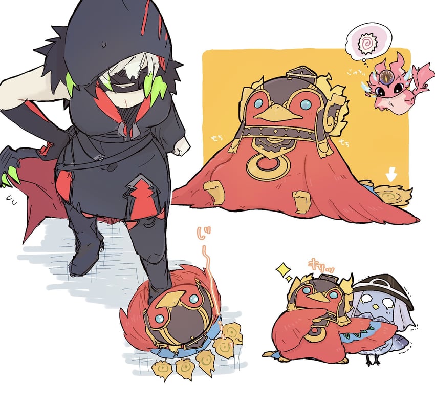 diabellstar the black witch, snake-eyes poplar, legendary fire king ponix, and the cuckoo commanded to croon (yu-gi-oh!) drawn by ei_(tdnei666)