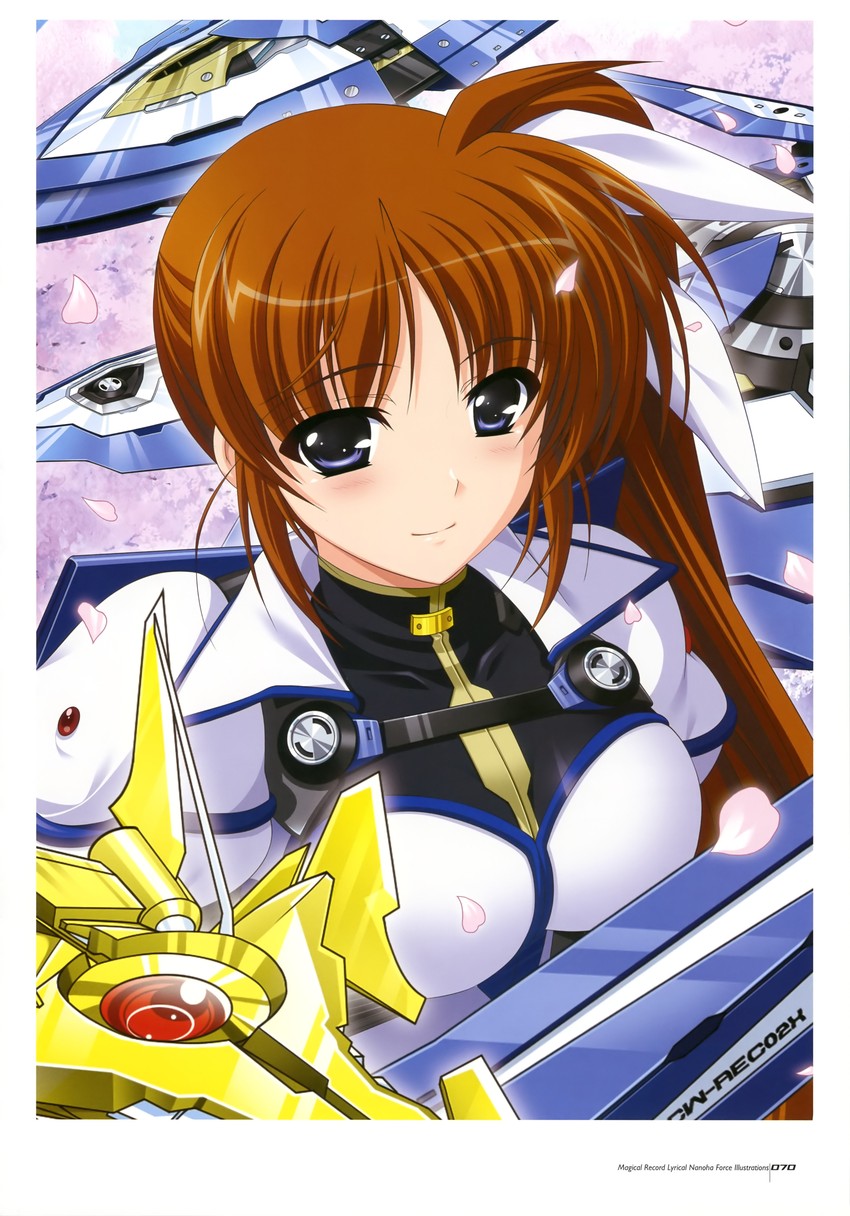 takamachi nanoha, raising heart, strike cannon, and fortress (lyrical nanoha and 2 more) drawn by higa_yukari