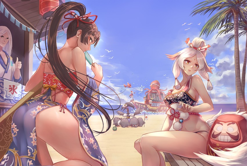 youtou hime, kagura, hakurou, abe no seimei, ubume, and 3 more (onmyoji) drawn by yougenko