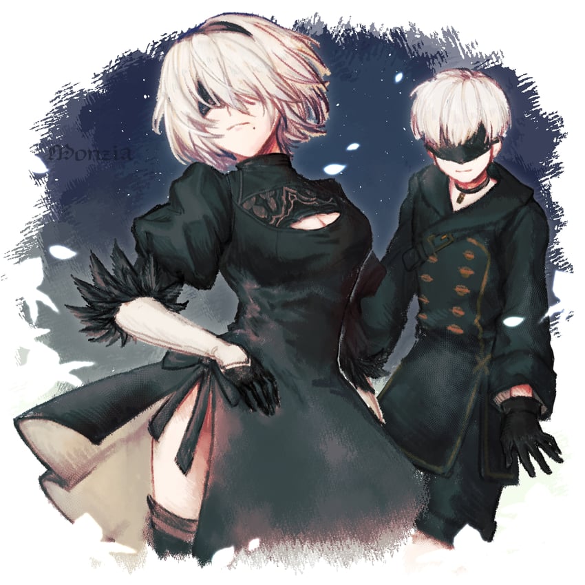 2b and 9s (nier and 1 more) drawn by monzia