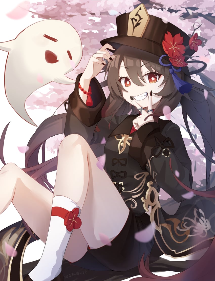 hu tao and boo tao (genshin impact) drawn by nikoneko