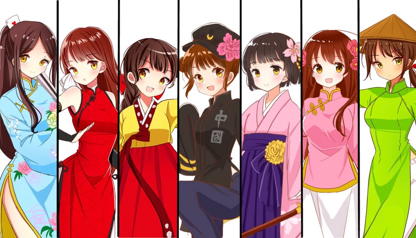 taiwan, japan, vietnam, china, korea, and 2 more (axis powers hetalia) drawn by riri5937