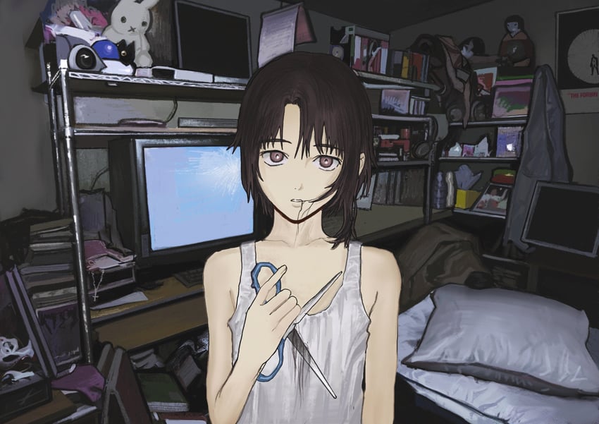 iwakura lain and miffy (serial experiments lain and 1 more) drawn by bingi