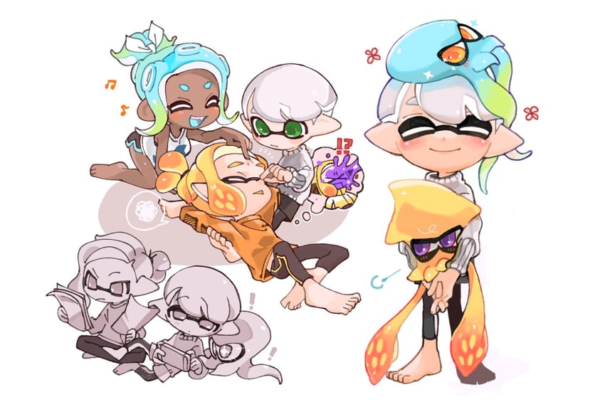 inkling player character, octoling player character, octoling girl, and inkling boy (splatoon) drawn by spl8ya