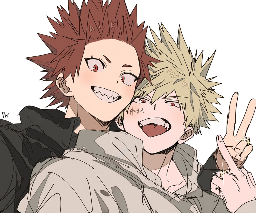 bakugou katsuki and kirishima eijiro (boku no hero academia) drawn by depisx