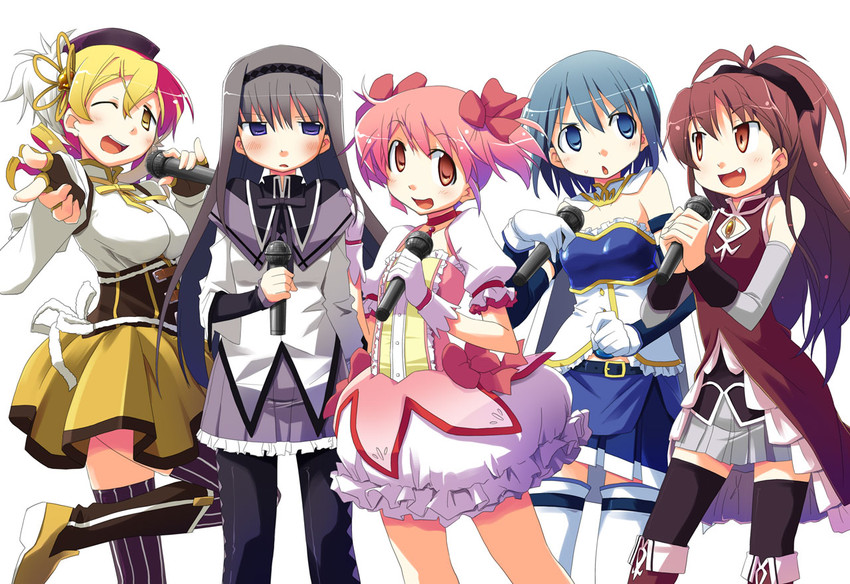 akemi homura, kaname madoka, miki sayaka, sakura kyoko, and tomoe mami (mahou shoujo madoka magica) drawn by nagumo_(nagumon)