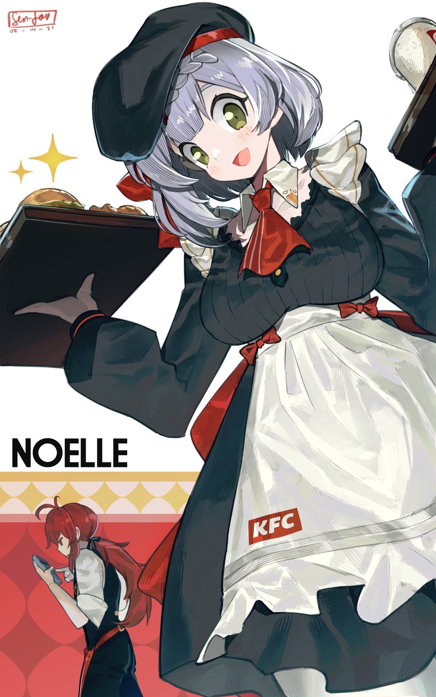 diluc and noelle (genshin impact and 1 more) drawn by sen-jou