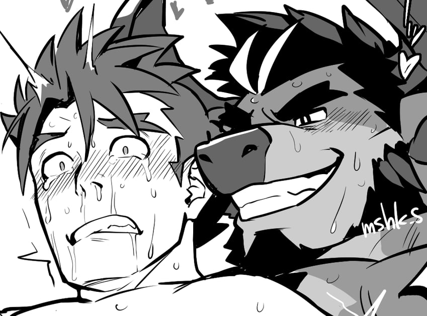 male protagonist and obsidius (live a hero) drawn by masa_(mshk_s)