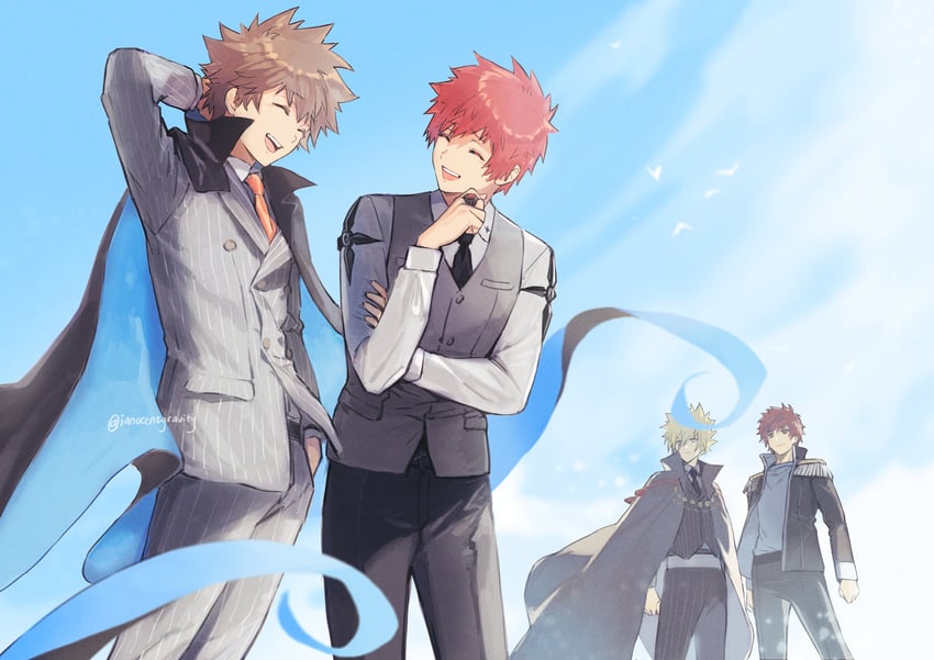 sawada tsunayoshi, giotto, kozato enma, and simon cozzato (katekyo hitman reborn!) drawn by cezaria