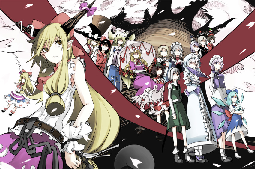 hakurei reimu, kirisame marisa, izayoi sakuya, konpaku youmu, alice margatroid, and 10 more (touhou) drawn by yutapon