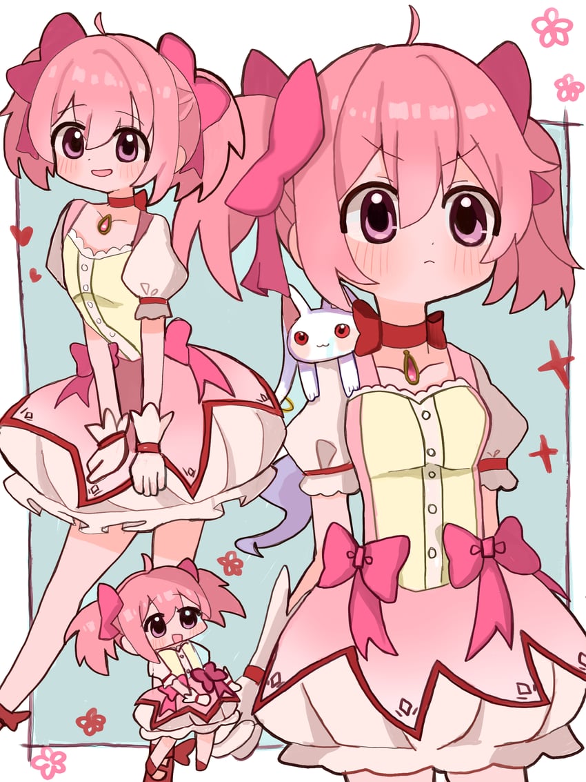 kaname madoka and kyubey (mahou shoujo madoka magica) drawn by usagi_satsuki