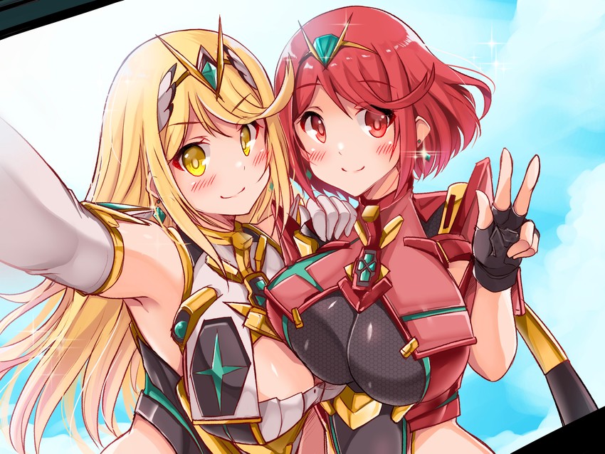 pyra and mythra (xenoblade chronicles and 1 more) drawn by kurokaze_no_sora