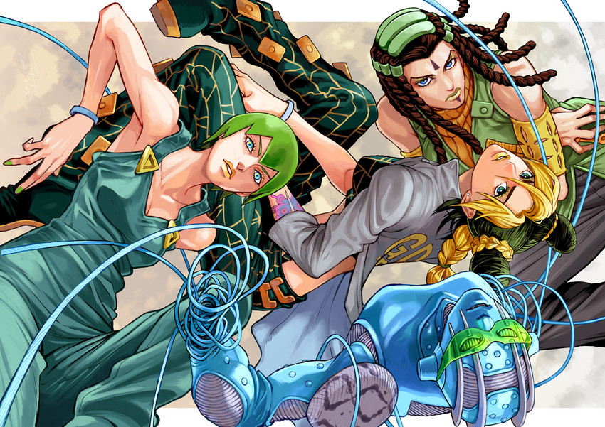 kujo jolyne, foo fighters, ermes costello, and stone free (jojo no kimyou na bouken and 1 more) drawn by mahito_(tranjistor)