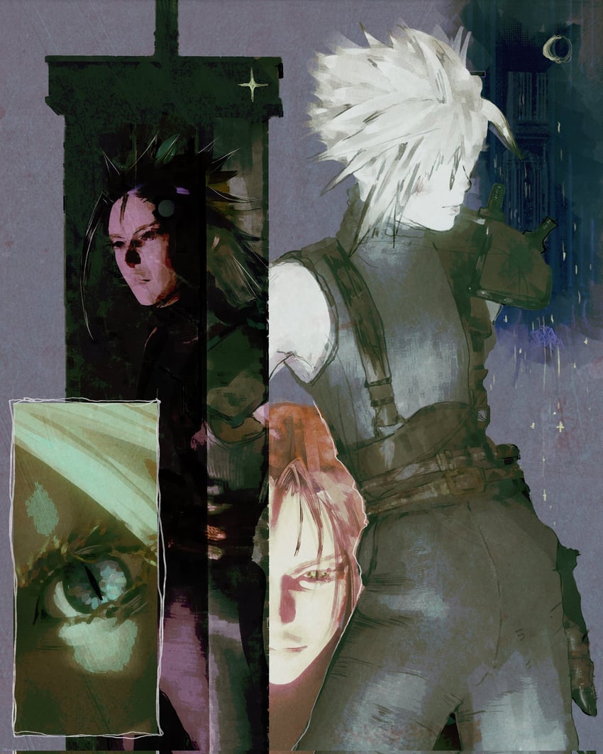cloud strife, sephiroth, and zack fair (final fantasy and 1 more) drawn by akiitopiia